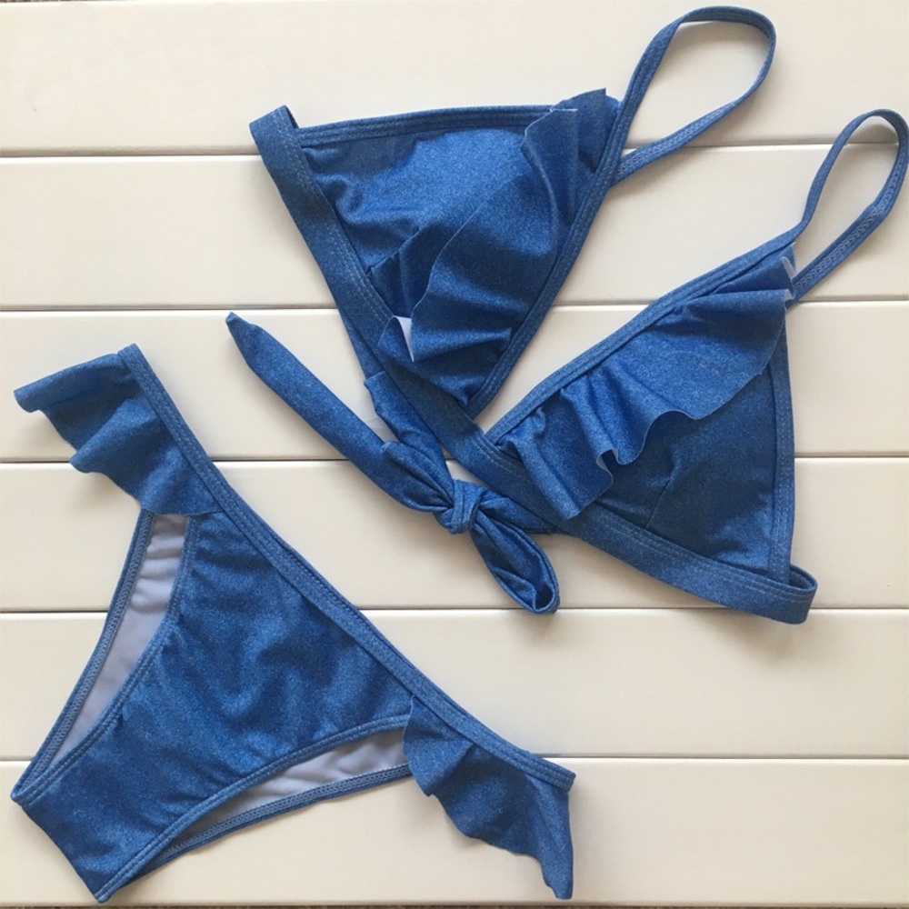 Denim ruffle bikini
